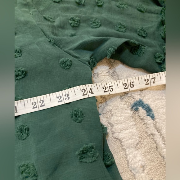 C01 Chiffon Button Up Shirt Swiss Polka Dot Top Dark Green Long Sleeve Sz 2XL - Picture 8 of 9